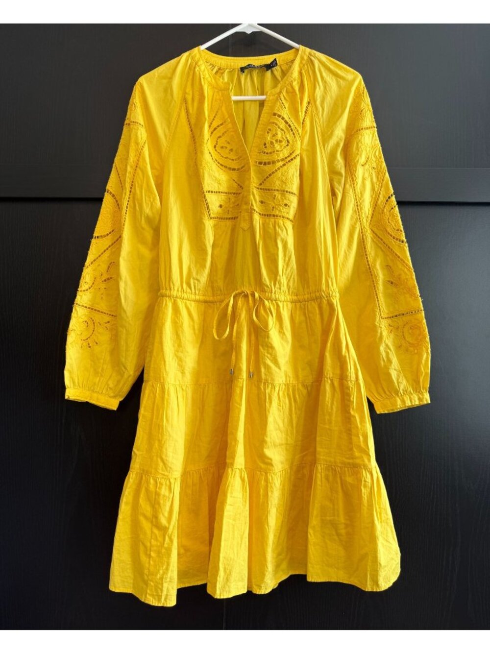 Lauren Ralph Lauren Yellow Eyelet Cotton Tiered Midi Dress 6 Wedding Party